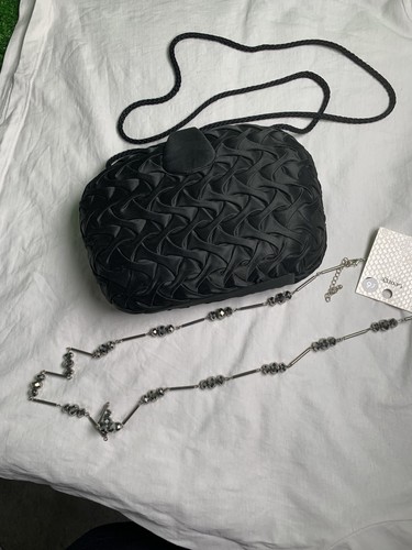 Black satin evening bag - satin,