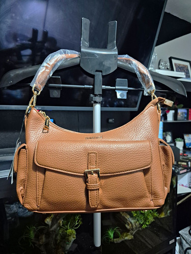 Brown pebbled leather shoulder - leather,